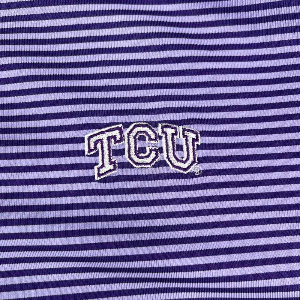 Southern Tide TCU Horned Frogs 1/4 Zip Pullover Men L Purple Striped Performance